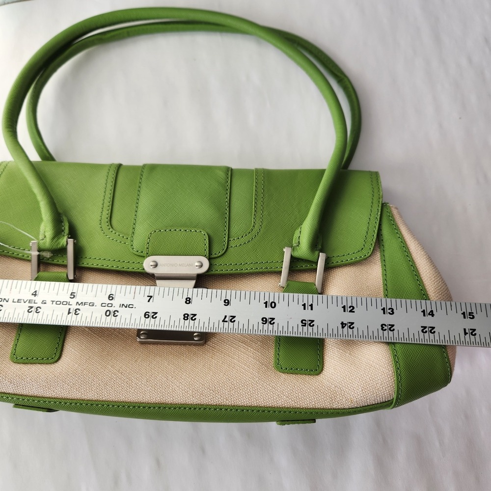Antonio Melani Women Shoulder Bag Purse Green Ivory Leather Trim Spring Summer - Picture 15 of 16